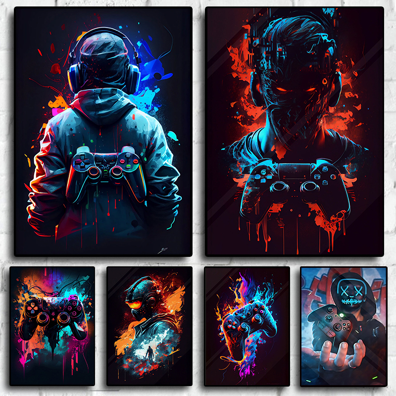 Esports Gaming Poster - 80s Colorful Punk Neon Gamer Controller