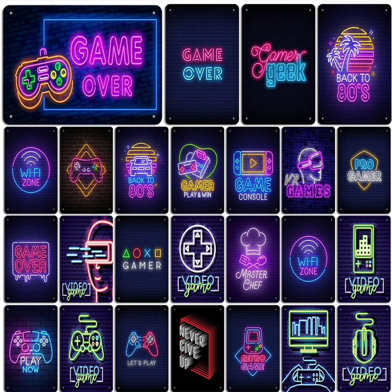 Esports Gaming Poster - Neon Video Game Metal Tin Signs