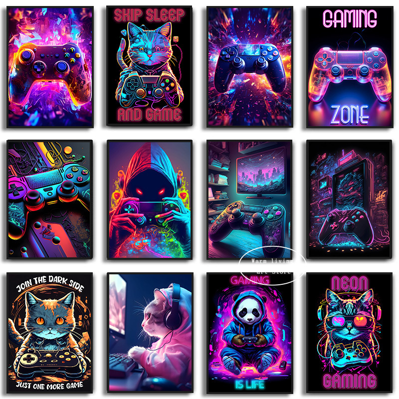 90s Colorful Neon Gamer Contro - đánh giá và giá Esports Gaming Poster