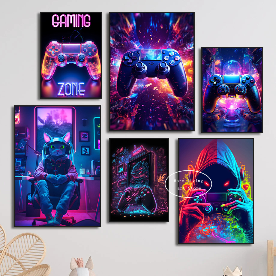 90s Colorful Neon Gamer Contro - đánh giá và giá Esports Gaming Poster